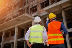 Travailleurs inspectant un chantier de construction.