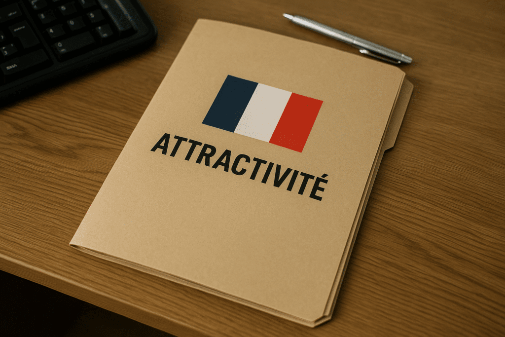 Dossier attrait France sur bureau avec stylo.
