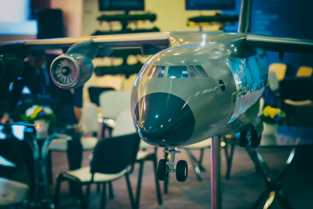 Maquette d'avion sur une table d'exposition.