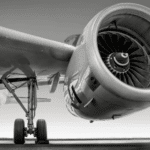 Moteur et train d’atterrissage d’un avion.