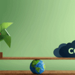 Balance écologique, éolienne contre CO2, Terre dessous.