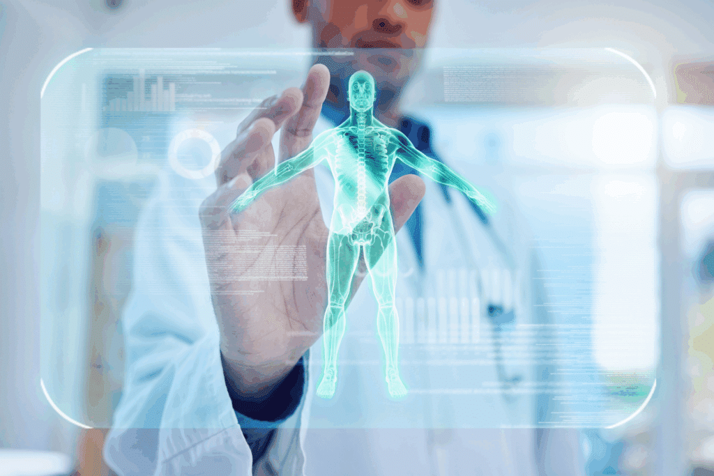 Hologramme médical interactif d'un squelette humain