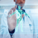 Hologramme médical interactif d'un squelette humain