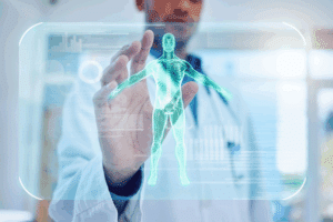 Hologramme médical interactif d'un squelette humain
