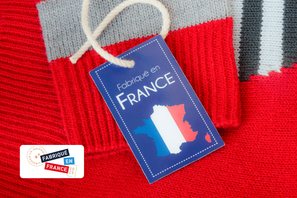 Étiquette Fabriqué en France sur un pull.
