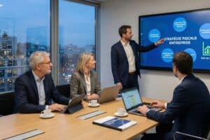 Réunion stratégique sur la fiscalité et l‘entreprise.