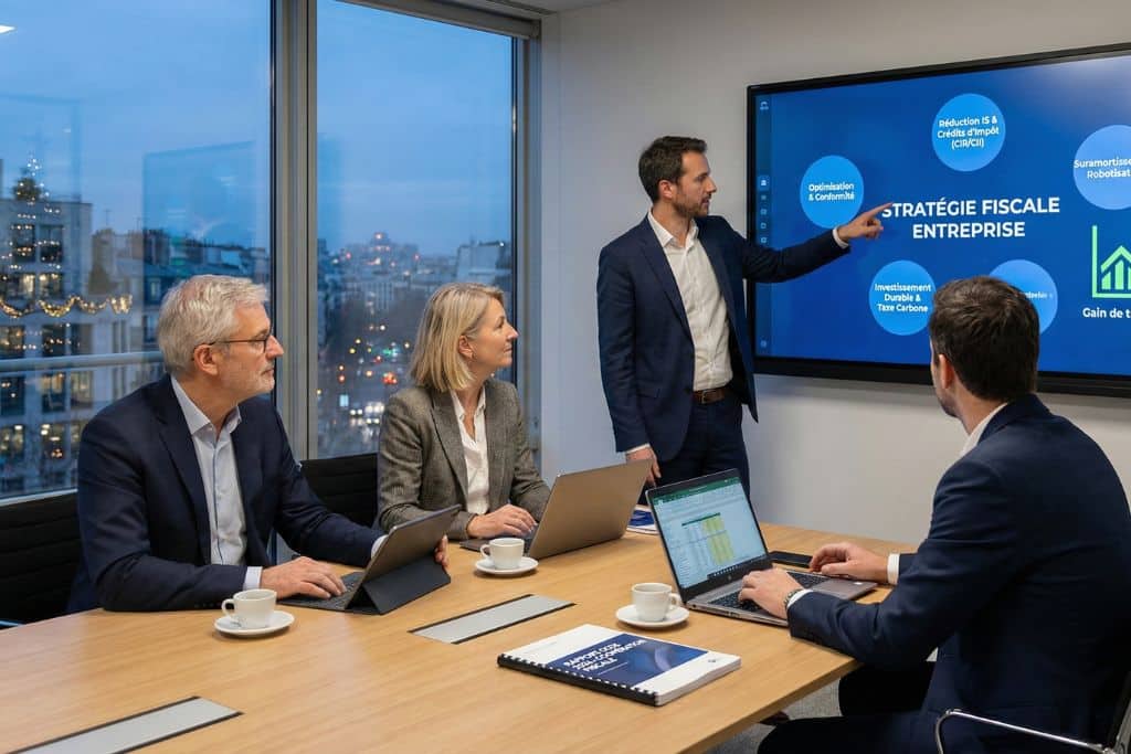 Réunion stratégique sur la fiscalité et l‘entreprise.