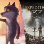 Loup animé tenant une figurine, affiche de jeu vidéo.