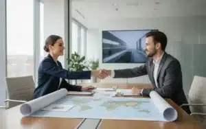 Dirigeants étudiant un projet d implantation et d expansion sur un nouveau territoire
