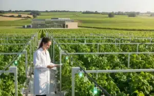 Ingénieure agronome dans une serre high-tech, écosystème agroalimentaire de Dijon